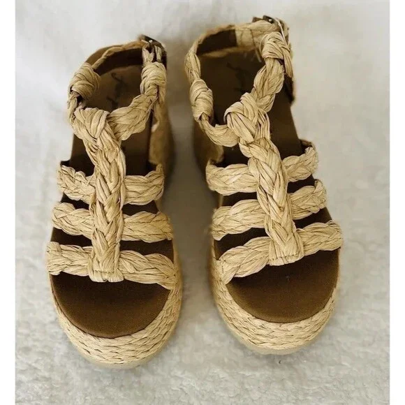 Free People Raffia Rendevous Platform Sandals Beige Braided Weave Shoes 39 US 9 - Picture 5 of 11